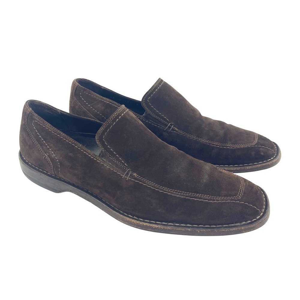 Cole Haan Italian Suede Loafers Mens 8M Brown Square Toe Dress Shoes Old Money